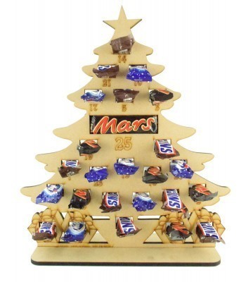 6mm Mars, Snickers and Milkyway Chocolate Bars Funsize Minis Holder Advent Calendar - Christmas Tree